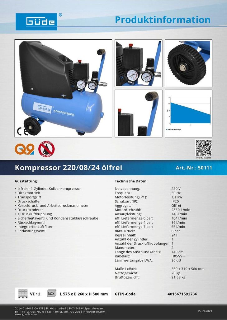 Güde Kompressor ölfrei 220/08/24 Produktbild 8