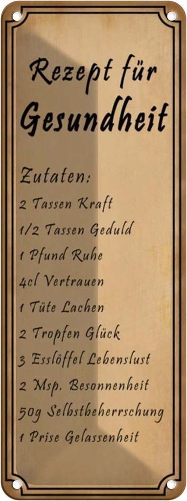 vianmo Blechschild 27x10 cm Rezept für Gesundheit 2 Tassen Dekoration Spruch Zitat Restaurant Küche