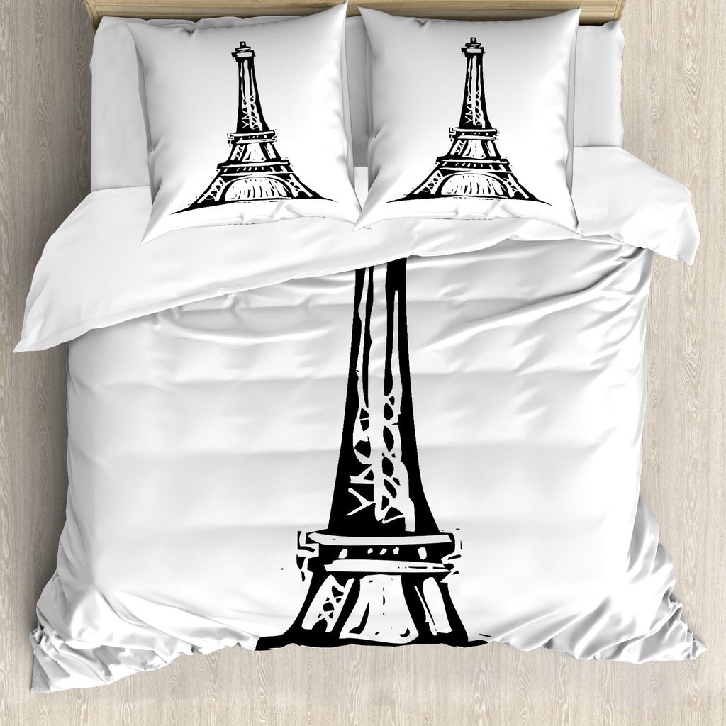 ABAKUHAUS Eiffelturm Bettbezug Set für Einzelbetten, Monochrome Zeichen, Milbensicher Allergiker geeignet mit Kissenbezug, 155 cm x 220 cm - 80 x ...