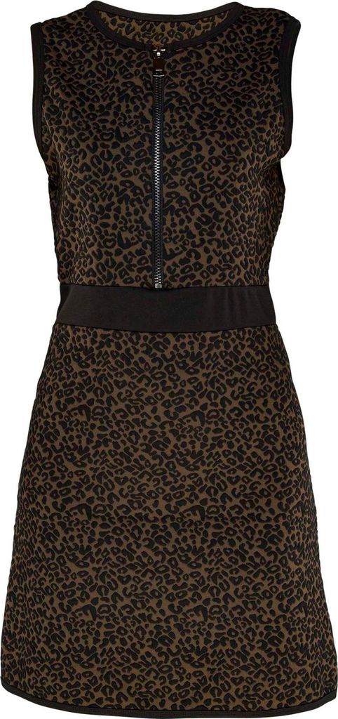 Leoprint Kleid Paris in Braun-Tönen mit zentralem Frontreißverschluss