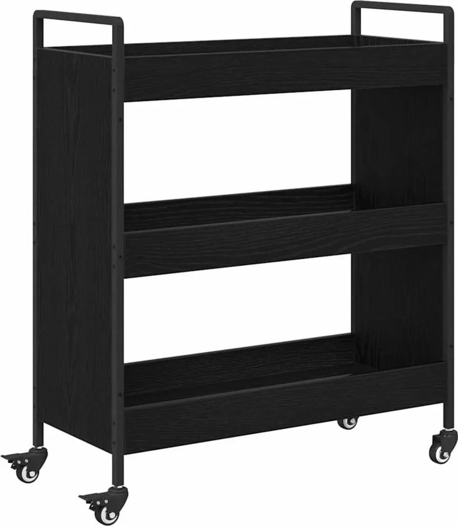 Carrello Portavivande Rovere Nero 3 Ripiani 70x30x82 cm | Spazio Extra