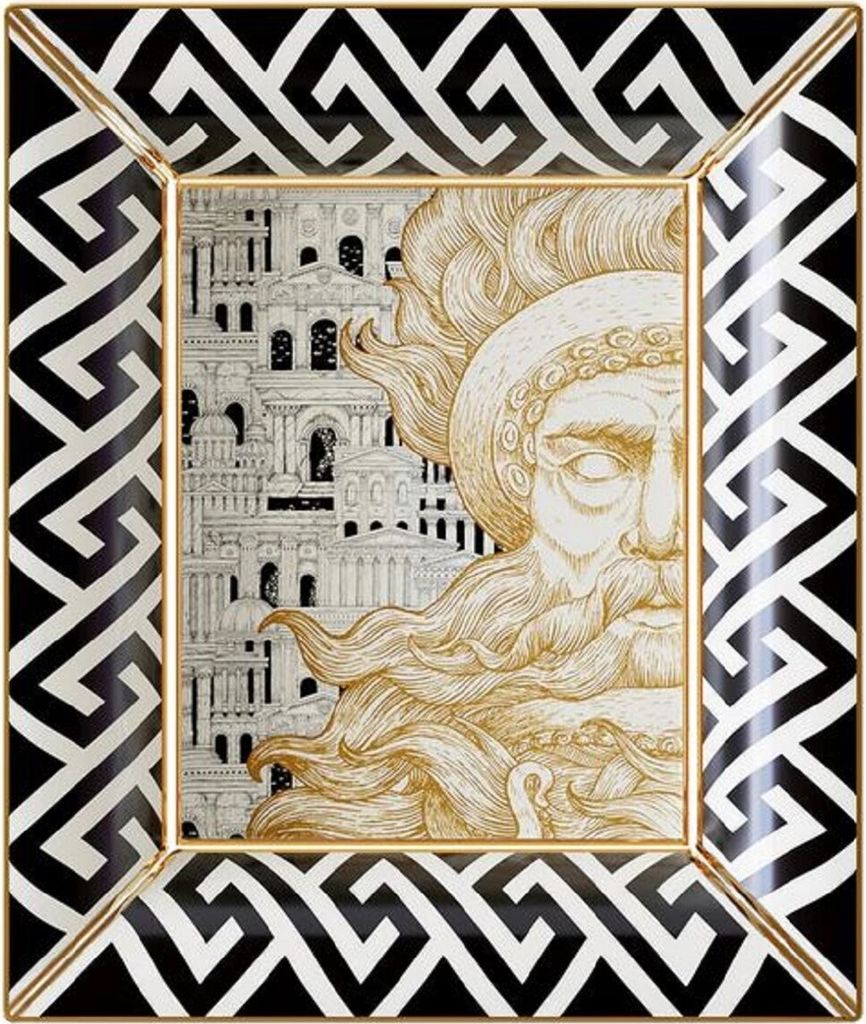 Casa Padrino Luxus Deko Schale Poseidon Weiß / Schwarz / Gold 20,5 x 17,5 x H. 13,5 cm - Handbemalte Porzellan Schale - Luxus Qualität - Italy