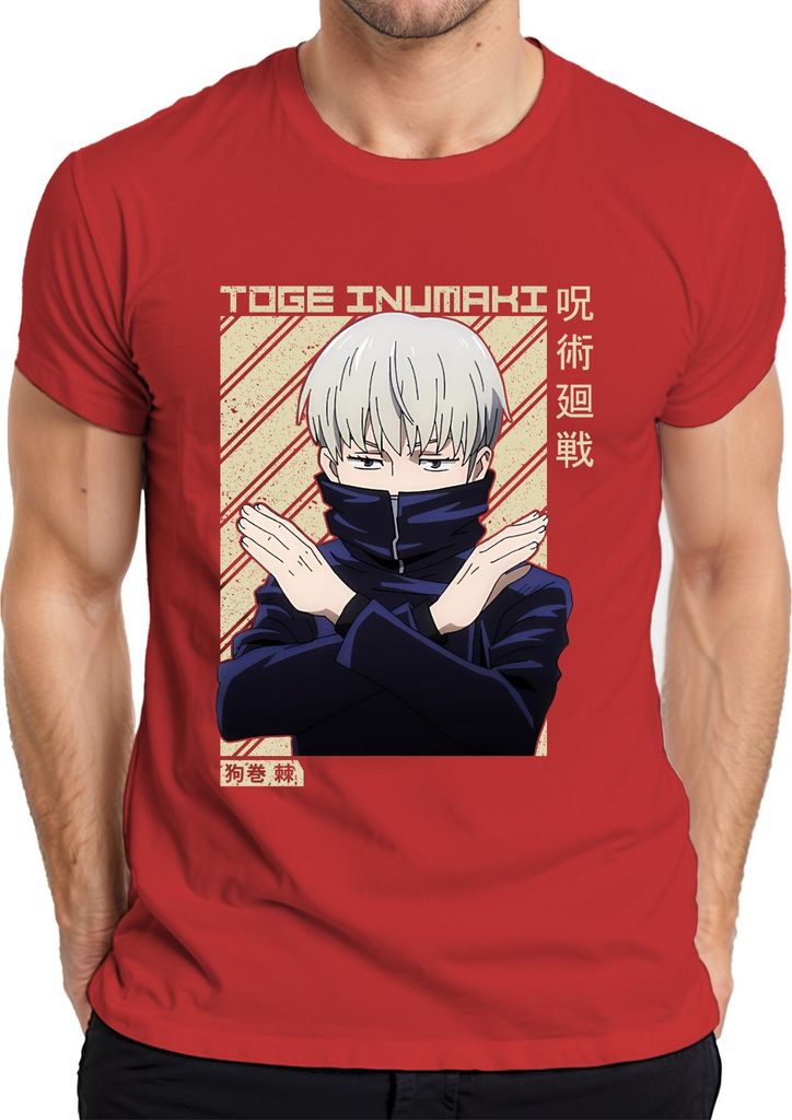 Toge Inumaki Jujutsu Kaisen Anime Geschenk Cosplay Silberhaar Herren T-Shirt, Rot, XL
