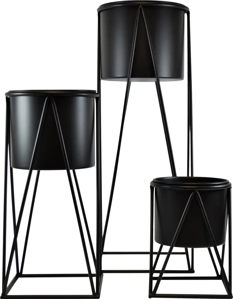 Lot de 3 Jardinières Naomi sur Pieds en Acier - Finition Noir Mat