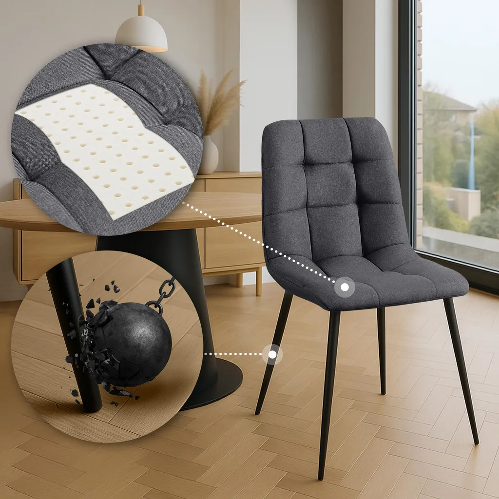 Chaise capitonnée grise Tilde pour table de salle à manger et confort - 4