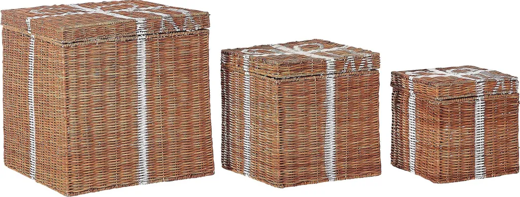 Boîtes de Noël rustiques en rotin brun tressé - 3 formats carrés design
