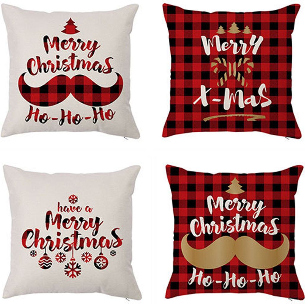 4er-Set Weihnachtsthema Beige Farbe Dekorativer Dekokissenbezug Kissenbezug 18 x 18 Zoll 45 x 45 cm (Set 2)
