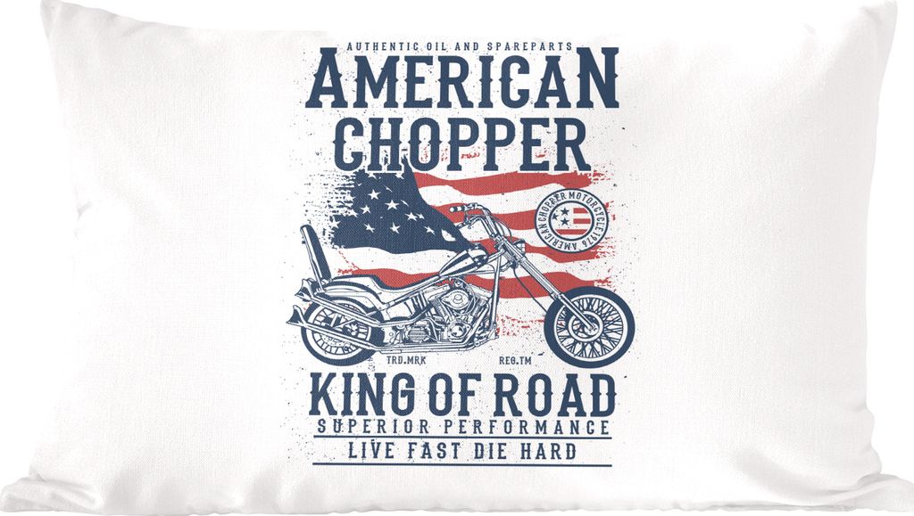 MuchoWow Zierkissen Sofakissen Wohnzimmer Dekokissen 60x40 cm Mancave - Motorrad - Vintage - Amerika - Flagge - Kopfkissen - Polster mit Foto