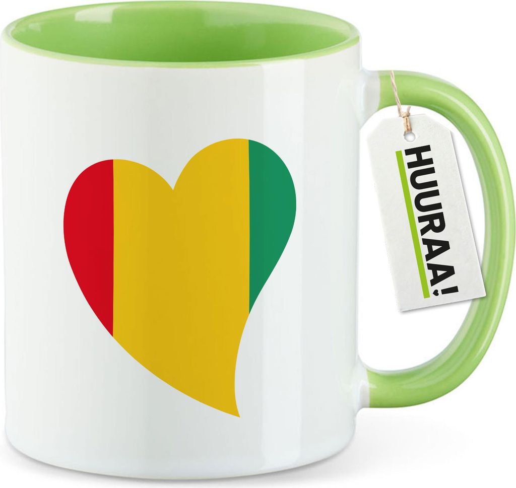 Huuraa Kaffeetasse Guinea Flagge Herz 330ml Grün Keramik Kaffeebecher Geschenkidee