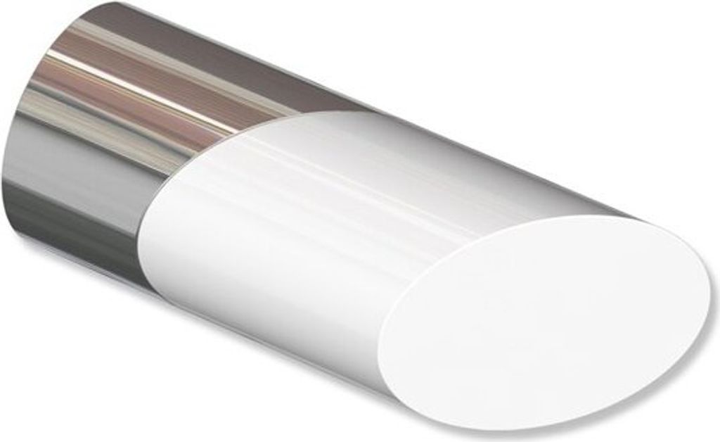Interdeco Endstücke Schräge (Bicolor) für Gardinenstangen 20 mm Ø, Chrom / Weiß, Modell Verano (Packung 2 Stück)