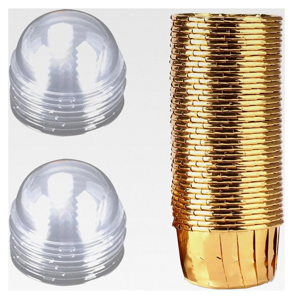 50 Stück Muffinförmchen aus Aluminiumfolie, Cupcake Backbecher mit Deckel, geeignet für Geburtstagsfeiern und Urlaubspartys (Gold)