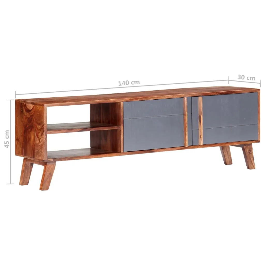 Meuble TV gris anthracite 140 cm bois massif - Structure robuste Loft