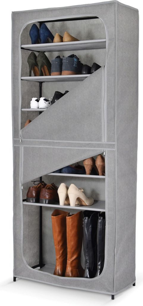 DomoPak Living Schuhschrank mit 7 Ebenen, 68 x 30 x 160 cm, Design "Stone", Schuhregal mit Abdeckung, Stiefel Aufbewahrung, Grau, 905092