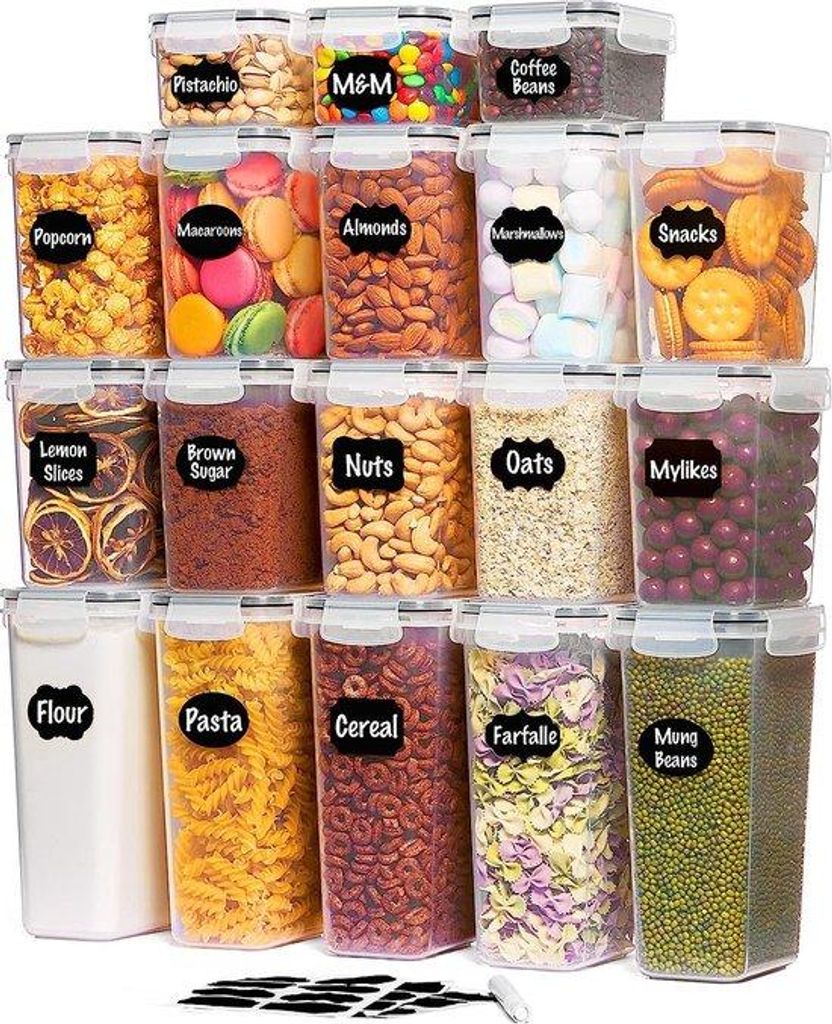 Universal-Kochgefäß-Set mit Luftdichtverschluss, 18 Stück, für Getreide, Mehl, Zucker, Haferflocken, BPA-freie Kochgefäße mit Deckeln und Eti...