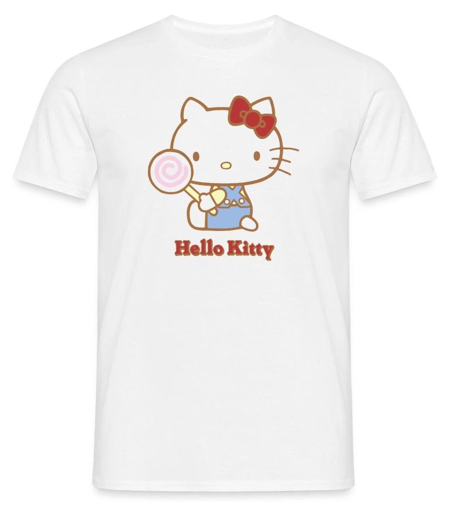 Spreadshirt Hello Kitty Mit Lollipop Männer T-Shirt, S, Weiß