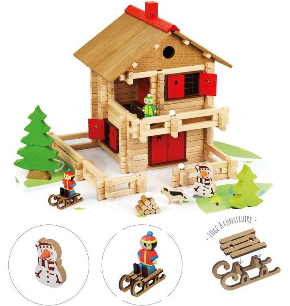JEUJURA Holzbaukasten, Großes Almchalet, 215 Teile, Ab 5 Jahren