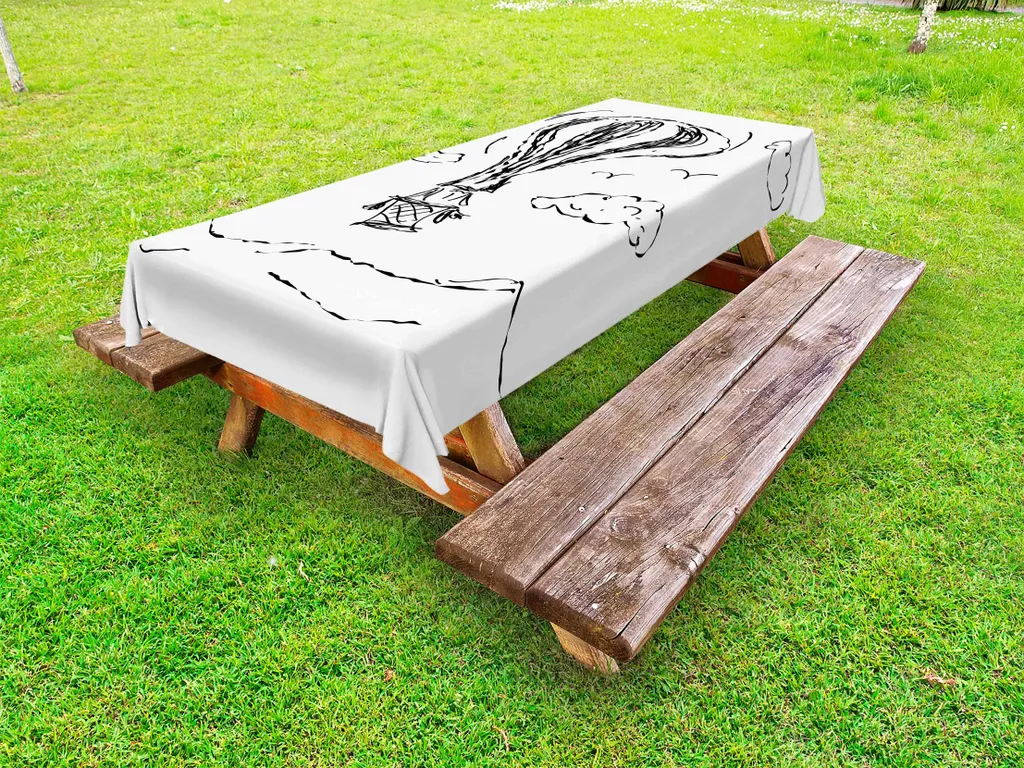 ABAKUHAUS Tovaglia moderna per esterni, disegno di mongolfiera tra le nuvole Murky Air Journey immagine artistica, grigio antracite bianco, 145x265 cm