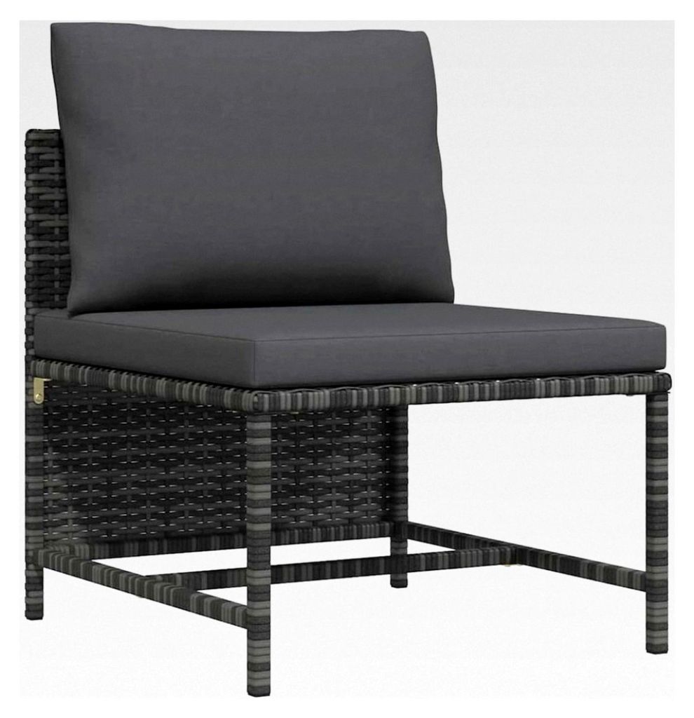 Modulares Mittelsofa mit Kissen, Grau, wetterfestes PE-Rattan, 54x60x60 cm, Stahlgestell, Gartenmöbel, flexibel konfigurierbar