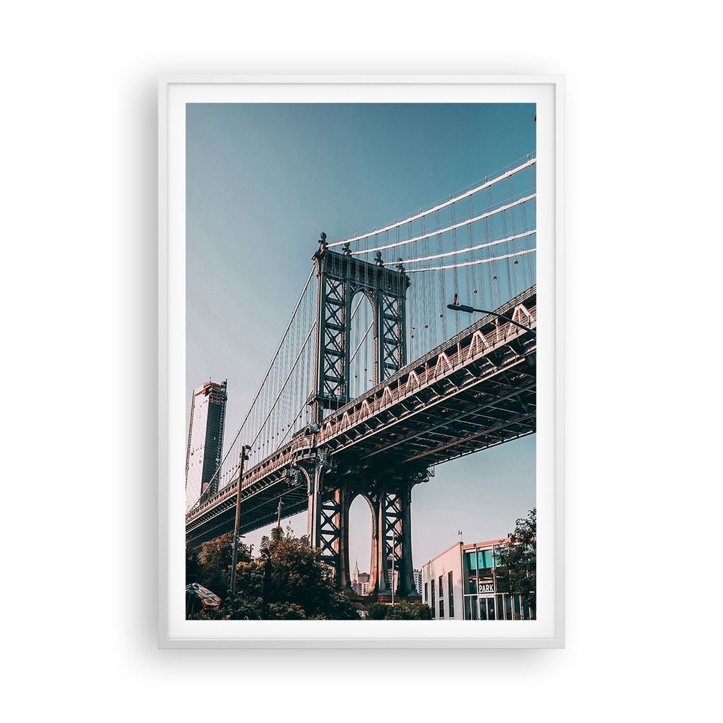 Gerahmtes Poster - Weißer Rahmen - Manhattan Brücke Brücke - 70x100 cm - Wand Bild - Wanddeko - Wandbilder - Kunstposter - Wandposter - Bilderra...