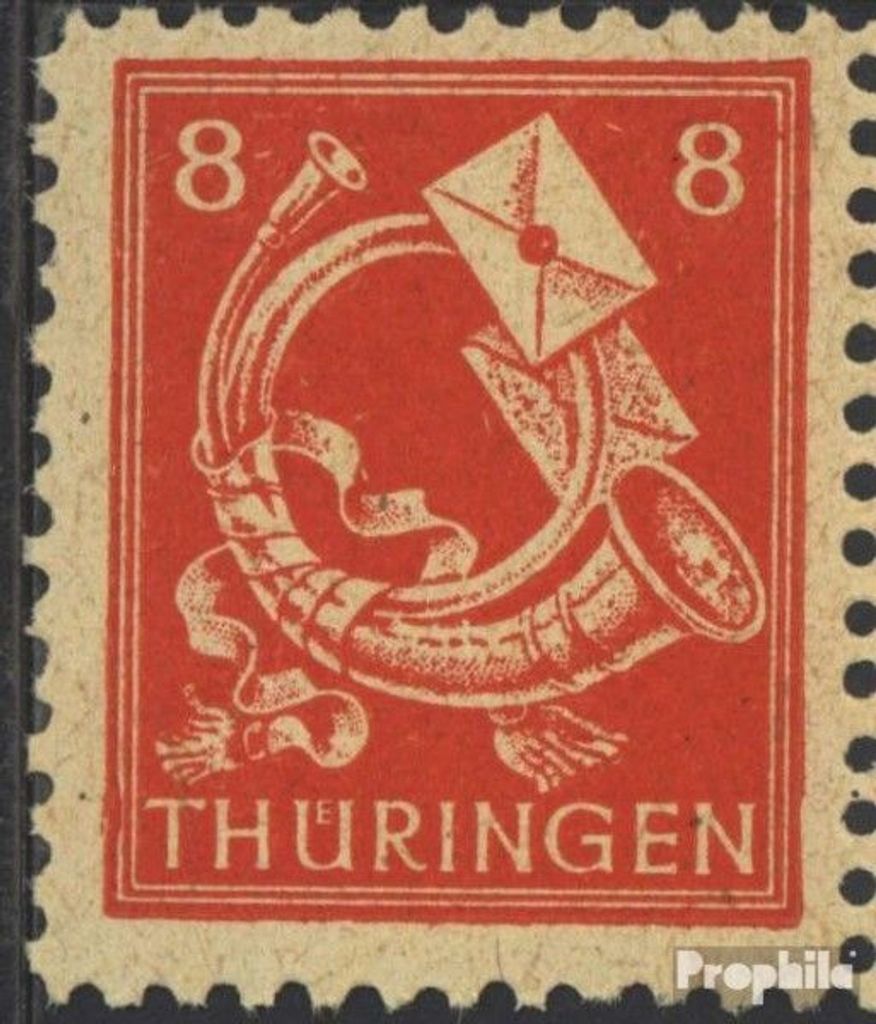 Briefmarken Sowjetische Zone (All.Bes.) 1945 Mi 96VIII, Farbfleck neben T von THÜRINGEN (Feld 80) postfrisch Thüringen