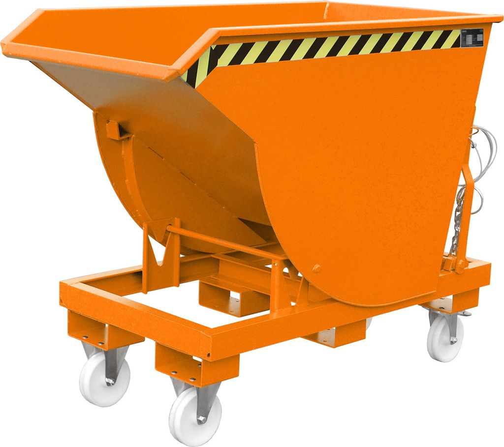 Bauer Südlohn Kippbehälter BKM 500 l B820xT1550xH1045 mm RAL2000 Tragkraft 2500kg mit Abrollsystem