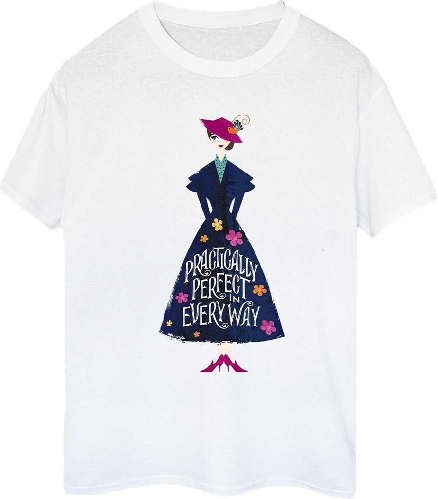 Mary Poppins - "Practically Perfect In Every Way" T-Shirt für Damen, Boyfriend - locker geschnitten BI56195 (XXL) (Weiß)