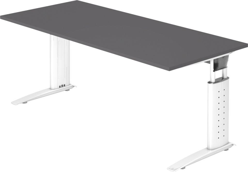 bümö Schreibtisch Serie-U - Nachbildung: Graphit, Größe: 180 x 80 cm, Gestell: Weiß