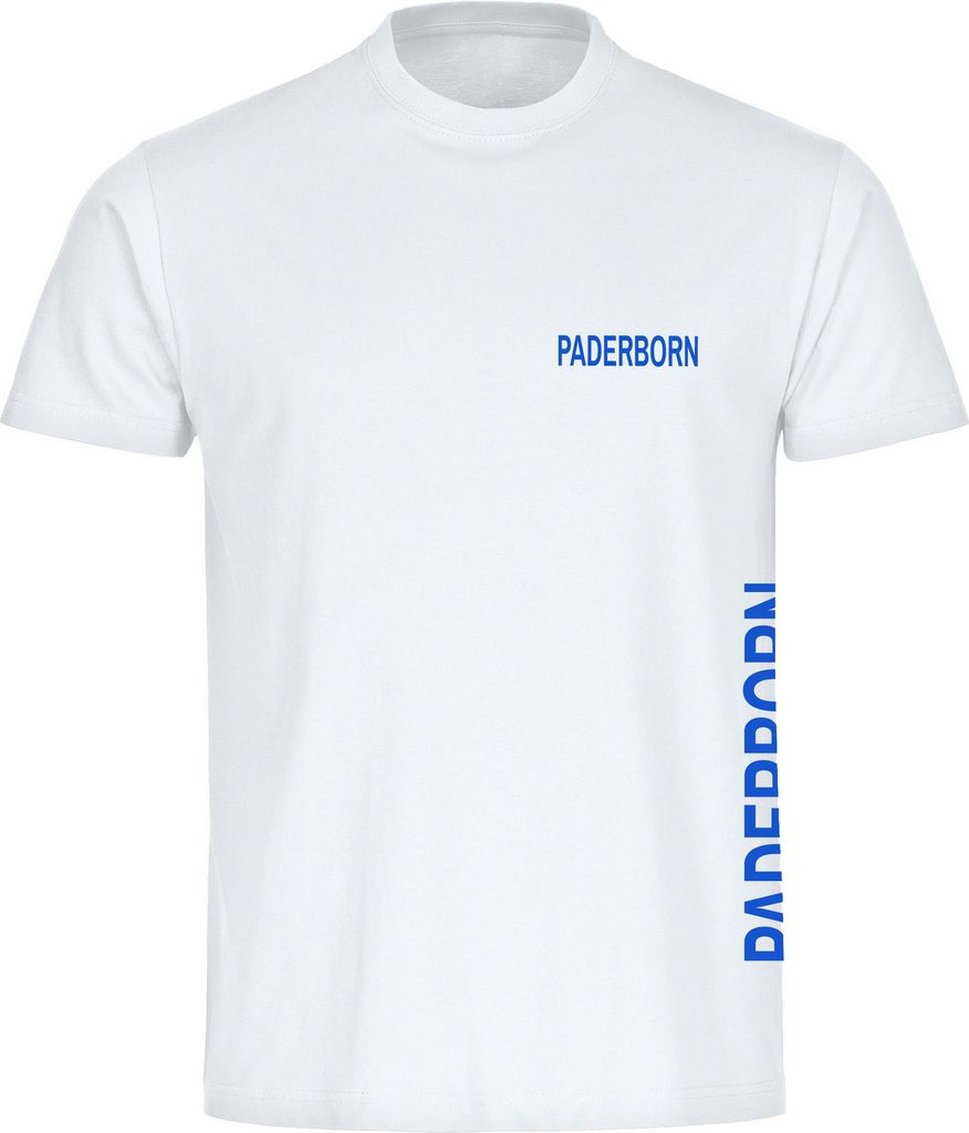 multifanshop Herren T-Shirt - Paderborn - Brust & Seite, weiß, Größe S