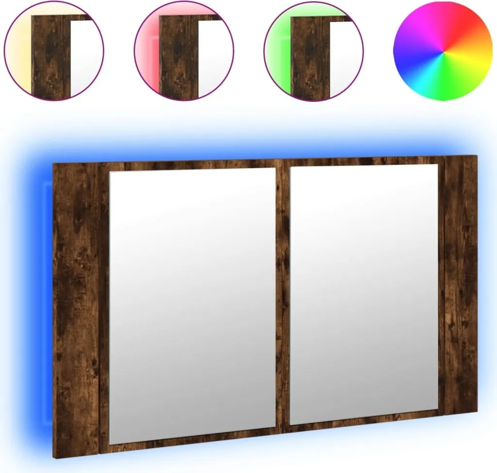 Armoire de toilette LED en chêne fumé 80cm avec miroir acrylique