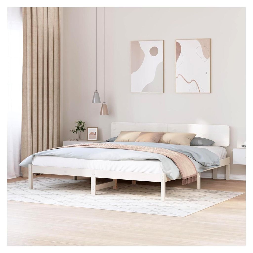 Bettgestell mit Kopfteil Weiß 180x200 cm Kiefer Massivholz