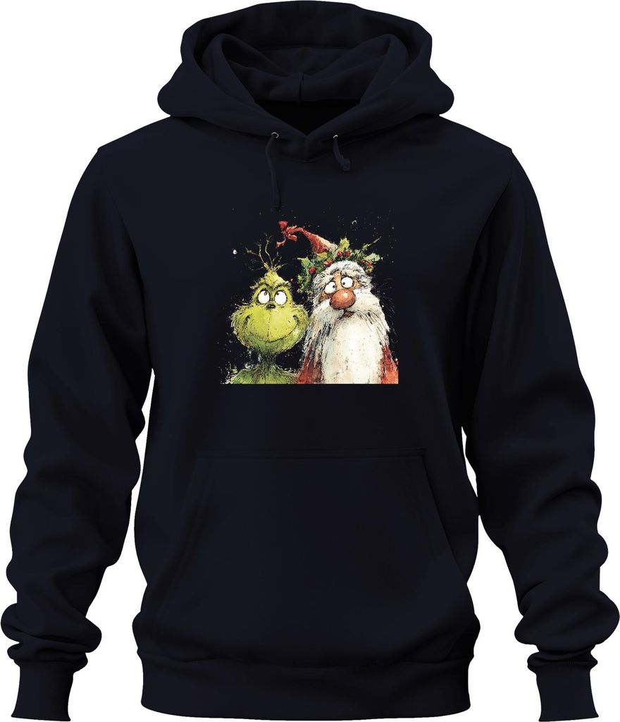 Grinch Weihnachtsmann frech Weihnachtsspaß Aquarell Cartoon Uni Hoodie Kapuzenpullover, Navy, XL