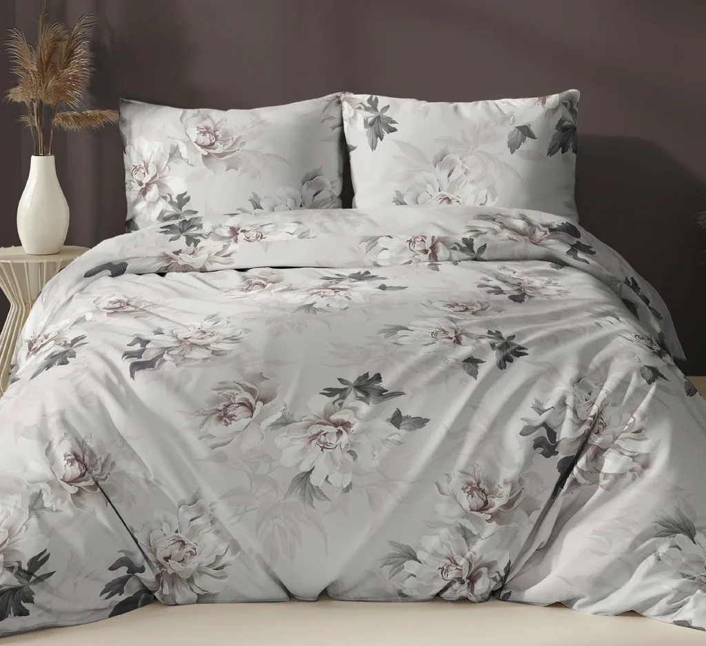 Parure de lit Satin de lit 140x200 beige floral zippé KARO 5067 C