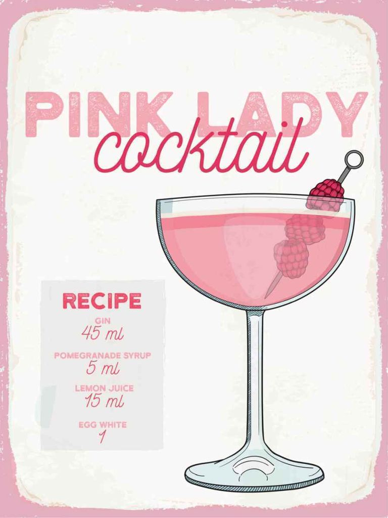 vianmo Holzschild 40x30 cm Pink Lady Cocktail Recipe Essen Produktbild 