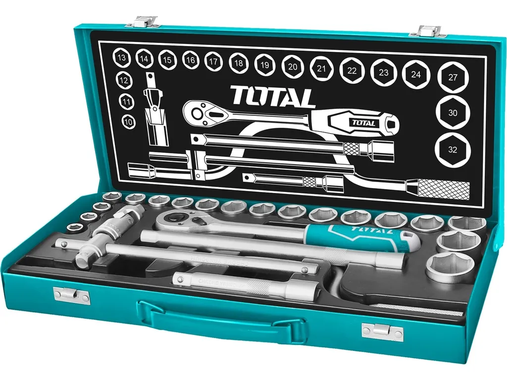 Set de douilles 1/2" TOTAL-OUTILS en acier Chrome-Vanadium - 24 pcs