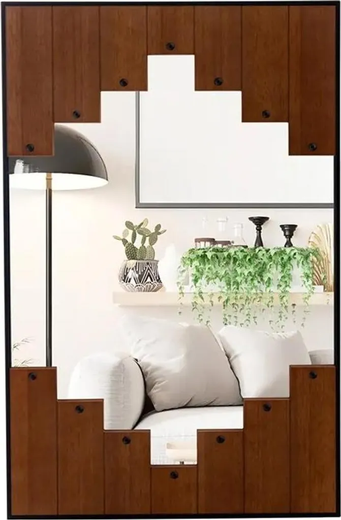Miroir mural rectangulaire bois marron 66 x 95 cm rustique Collection Oak