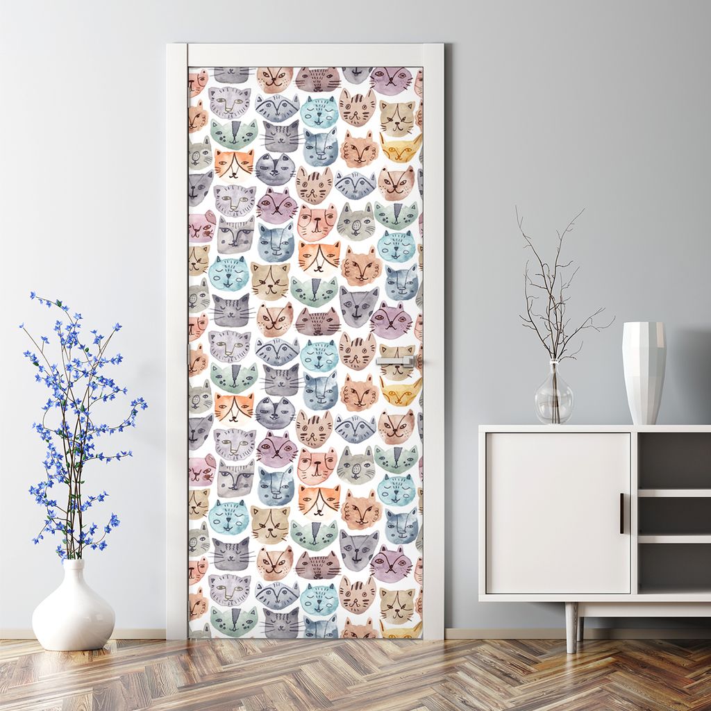 Dekorative Türaufkleber selbstklebend Klebefolie Dekorfolie Türtapete Abstrakte Katzen 85 x 200 cm