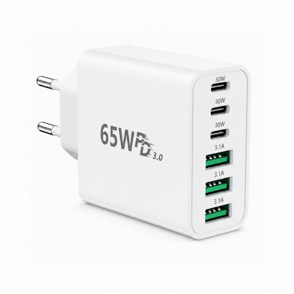 65W USB-C GaN Ladegerät – 6-Port Schnellladeadapter (3x Produktbild 