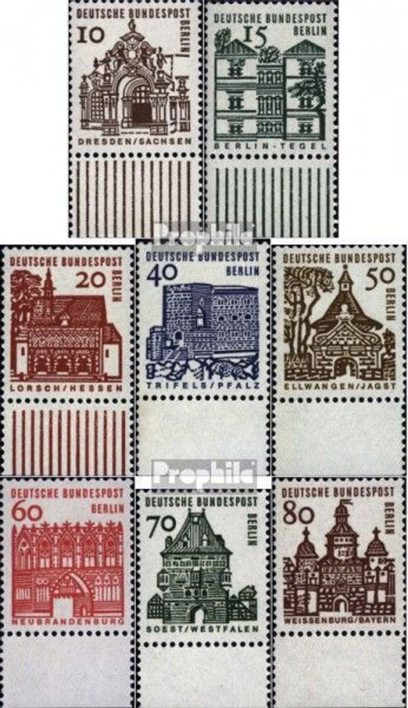 Briefmarken Berlin (West) 1964 Mi 242-249 Unterrandstück (kompl.Ausg.) postfrisch Bauwerke