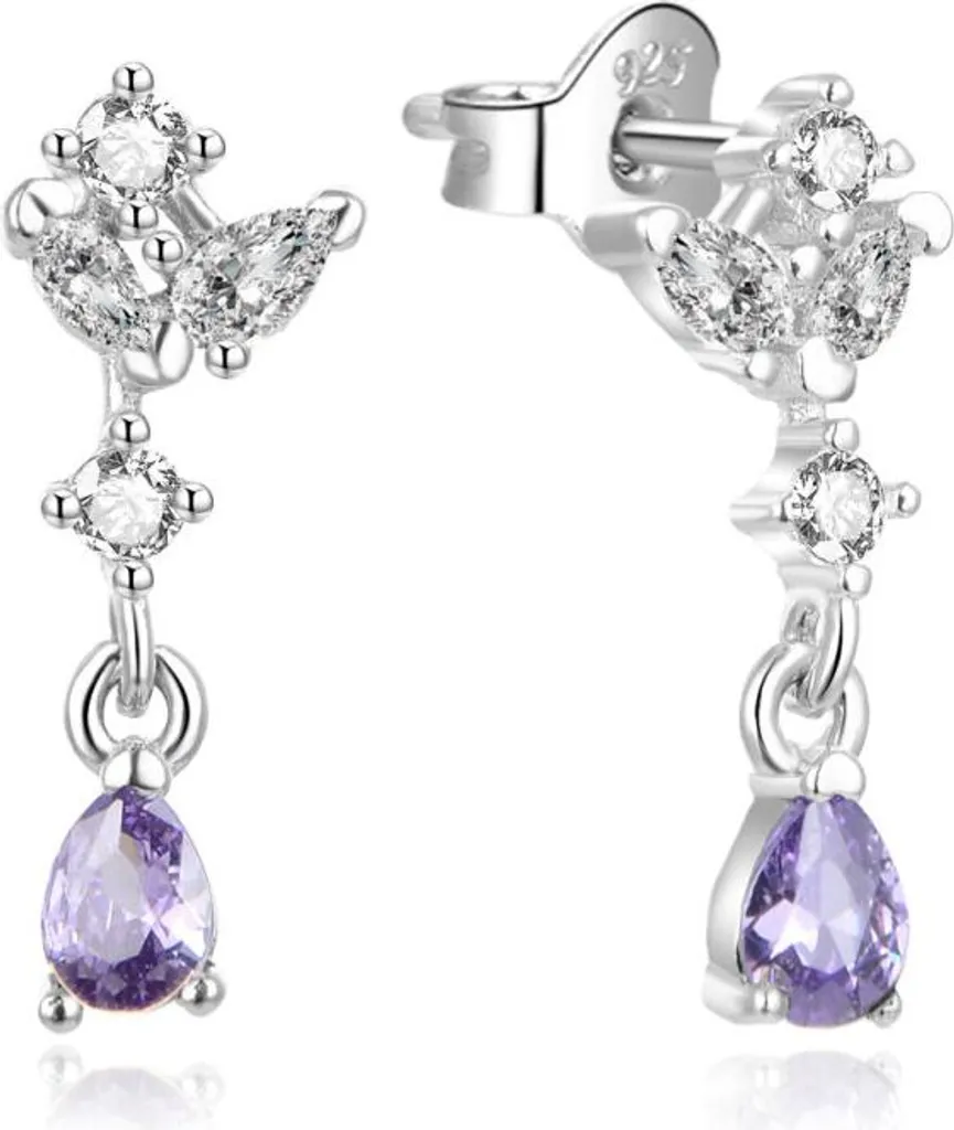 Boucles d'oreilles pendantes en argent massif et zircons blancs - Modèle AL
