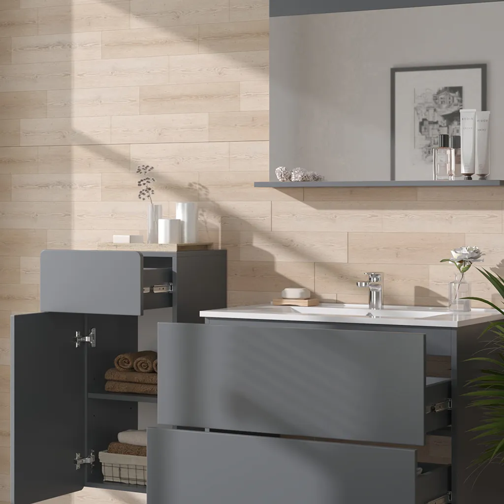 Aménagement Salle de Bain Gris Vicco Izan 4 Pièces : Stockage et Style