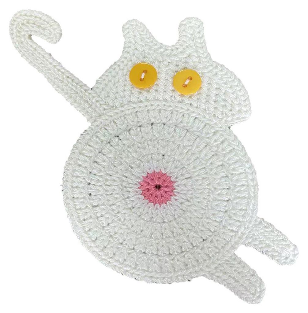 Lustige Untersetzer in Katzenpopo-Form, verspielte, gestrickte Getränkepads, hitzebeständige Untersetzer für Schreibtisch, Küchentheke und Bar