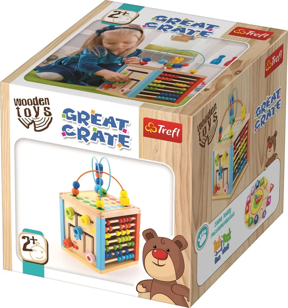 Cube éducatif en bois robuste 21cm avec labyrinthe et formes Trefl