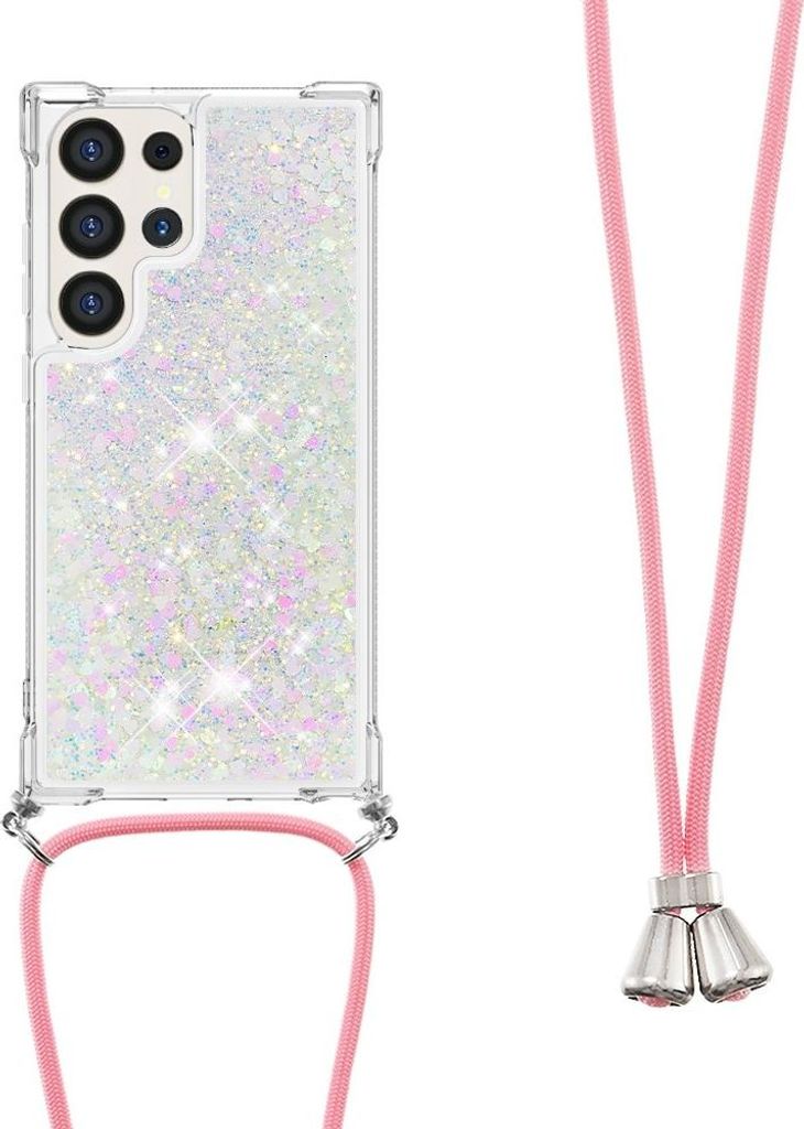 Samsung Galaxy S25 Ultra Hülle - Coverup Liquid Glitzer Back Cover mit Handykette - Weiß