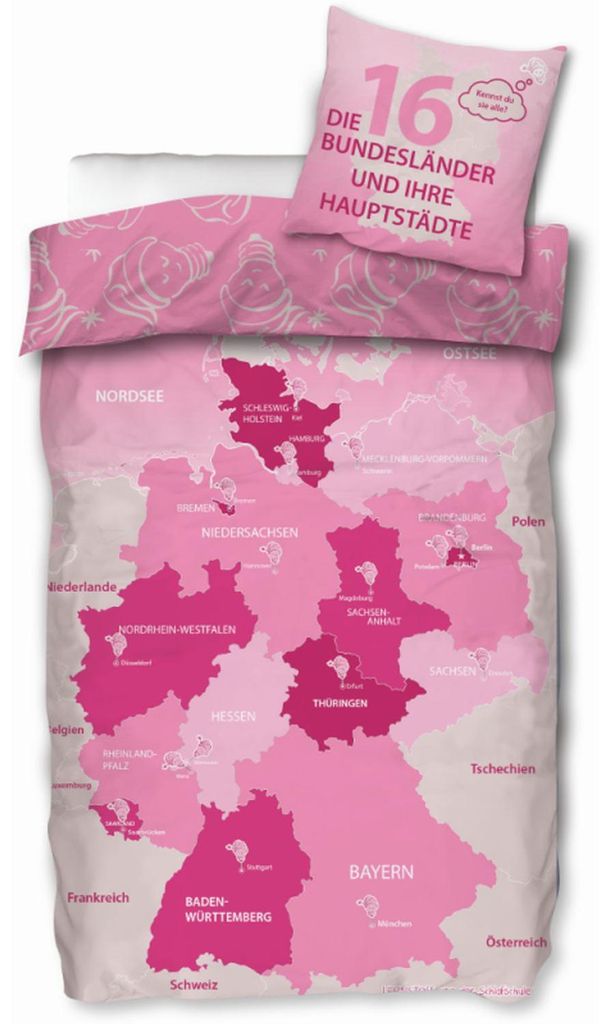 SkyBrands Kinderbettwäsche Schlafschule Pink – 135x200 cm + 80x80 cm – 100% Baumwolle Renforcé – Mädchen Bettwäsche-Set mit Reißverschlu...
