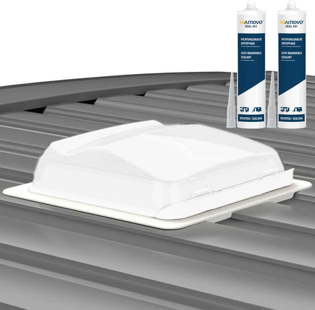SET Fiamma Vent weiß 28x28cm Dachfenster inkl. 2x Dichtstoff und Adapterrahmen passend für Ducato