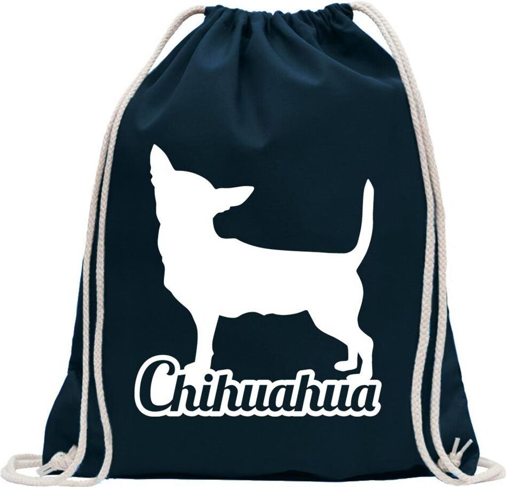 Kiwistar - Turnbeutel - dunkelblau - Chihuahua Techichi - Fun Rucksack Sport Beutel Gymsack Baumwolle mit Ziehgurt