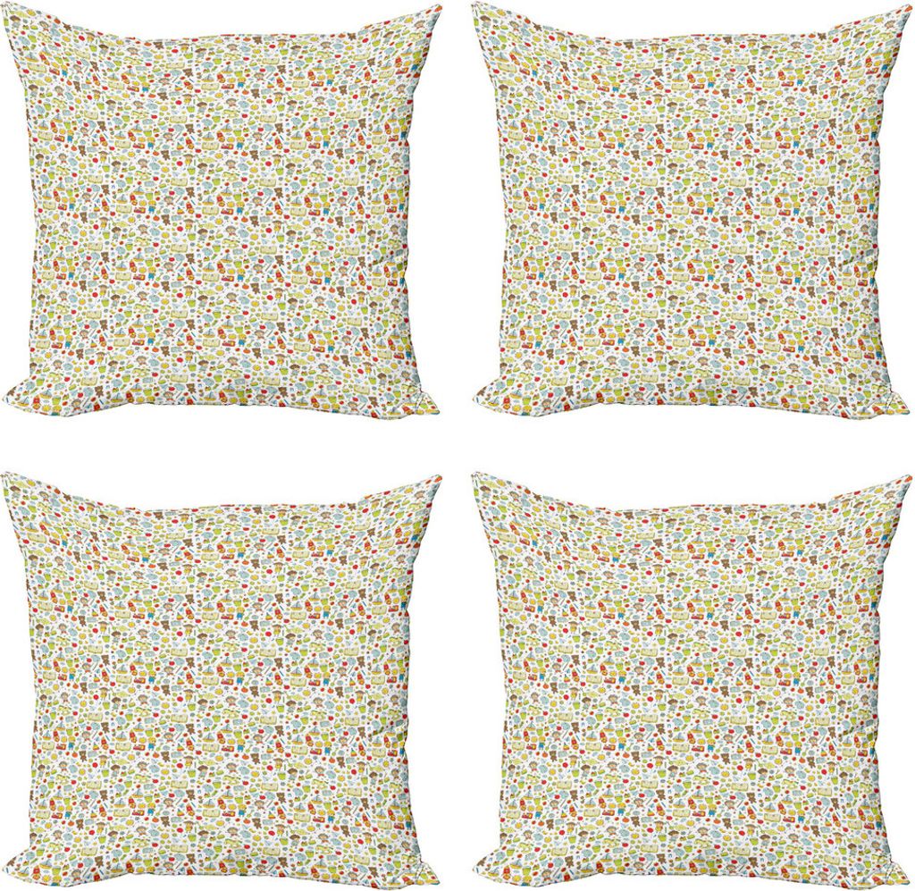 ABAKUHAUS Abenteuer Nursery Kissenbezug Set (4 Stück), Pre-School-Konzept, Moderner Doppelseitiger Digitaldruck, 40 cm x 40 cm, Mehrfarbig