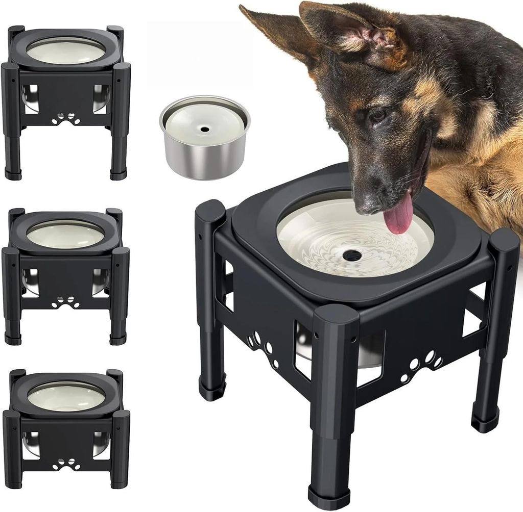 Hunde-Wassernapf - Trinknapf - Spritzfrei, Höhenverstellbar, Abnehmbar, 2 l, Kunststoff - schwarz