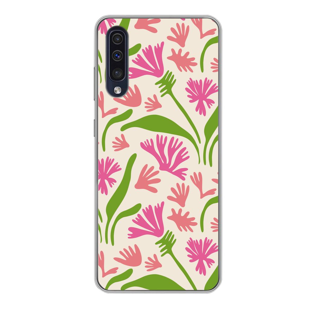 MuchoWow Handyhülle Schutzhülle Hülle für Samsung Galaxy A50 Blume - Muster - Blatt Silikon Softcase Handy Hülle - Mobiltelefonhülle