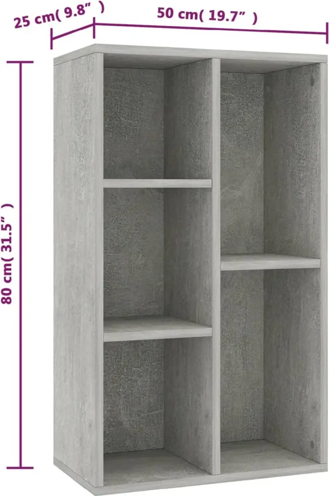 Bibliothèque Sideboard Gris Béton 50x25x80 cm en Bois Composite Robuste - 11